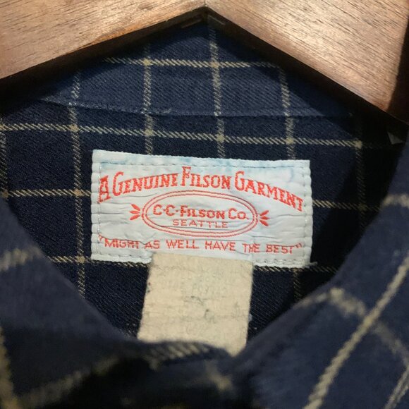 Vintage C.C.FILSON Mens Button-Down 100% Wool Shirt Blue Tan Plaid Sz L - Picture 3 of 9